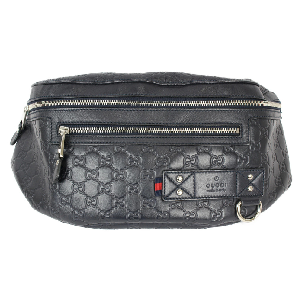 GUCCI Guccissima Waist Bag Black Leather Body Belt Bum Crossbody